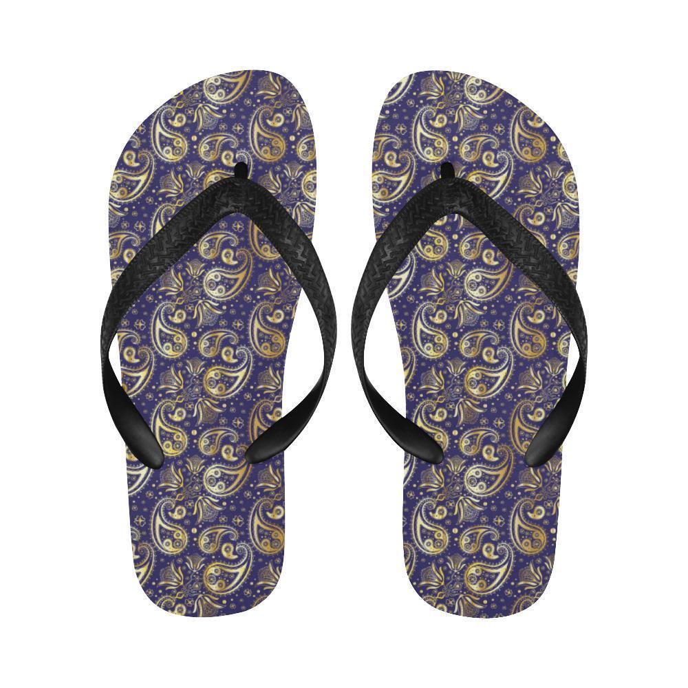 Paisley Blue Yellow Design Print Flip Flops-JTAMIGO.COM