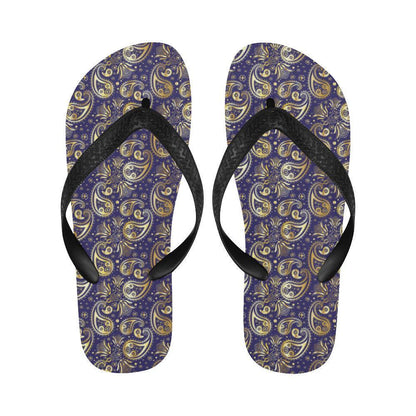 Paisley Blue Yellow Design Print Flip Flops-JTAMIGO.COM