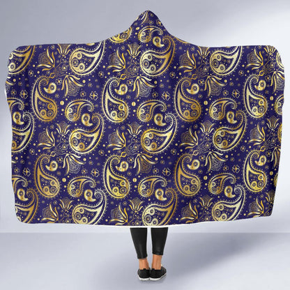 Paisley Blue Yellow Design Print Hooded Blanket-JTAMIGO.COM