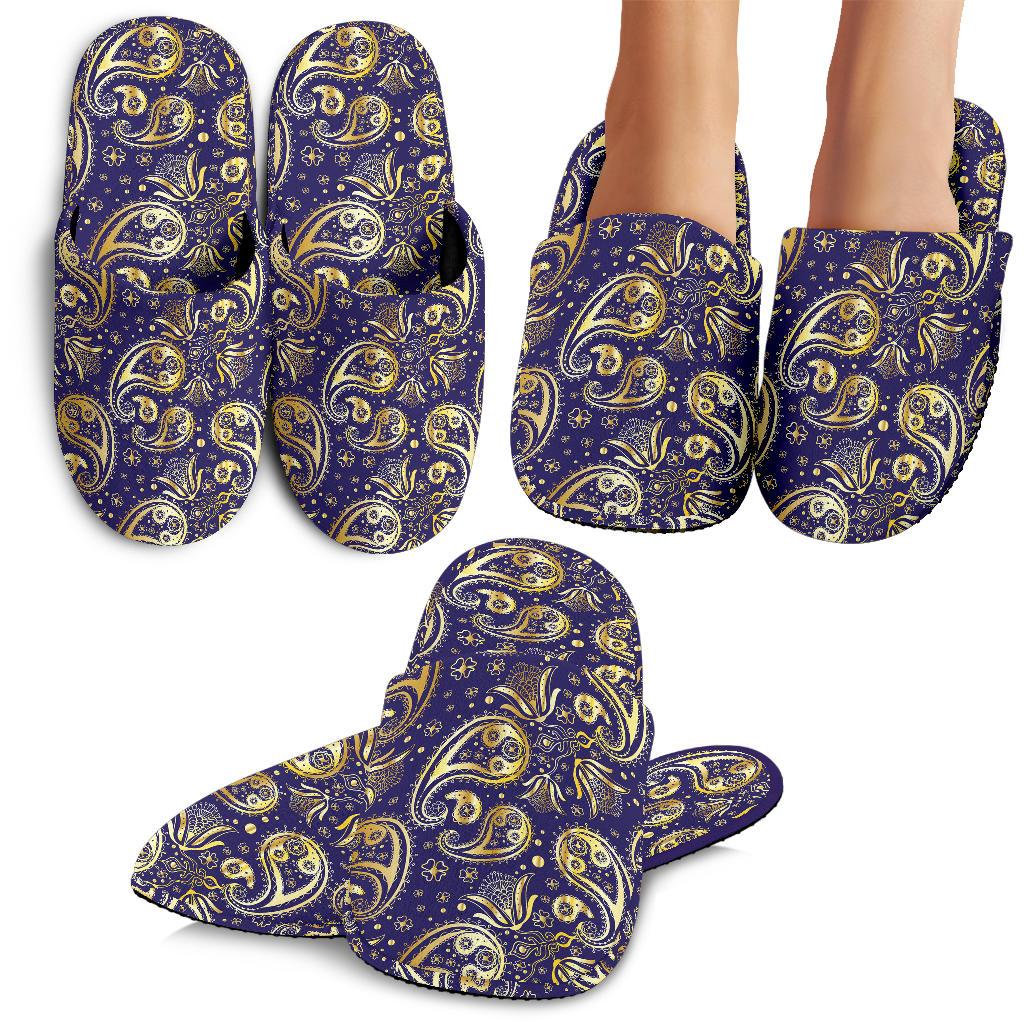 Paisley Blue Yellow Design Print House Slippers