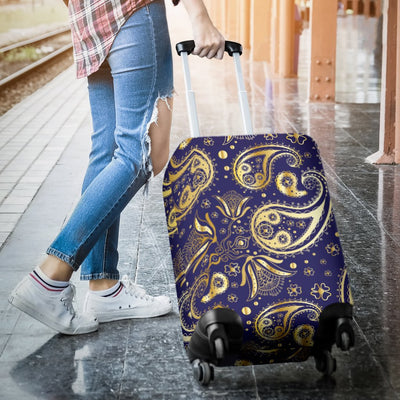 Paisley Blue Yellow Design Print Luggage Cover Protector