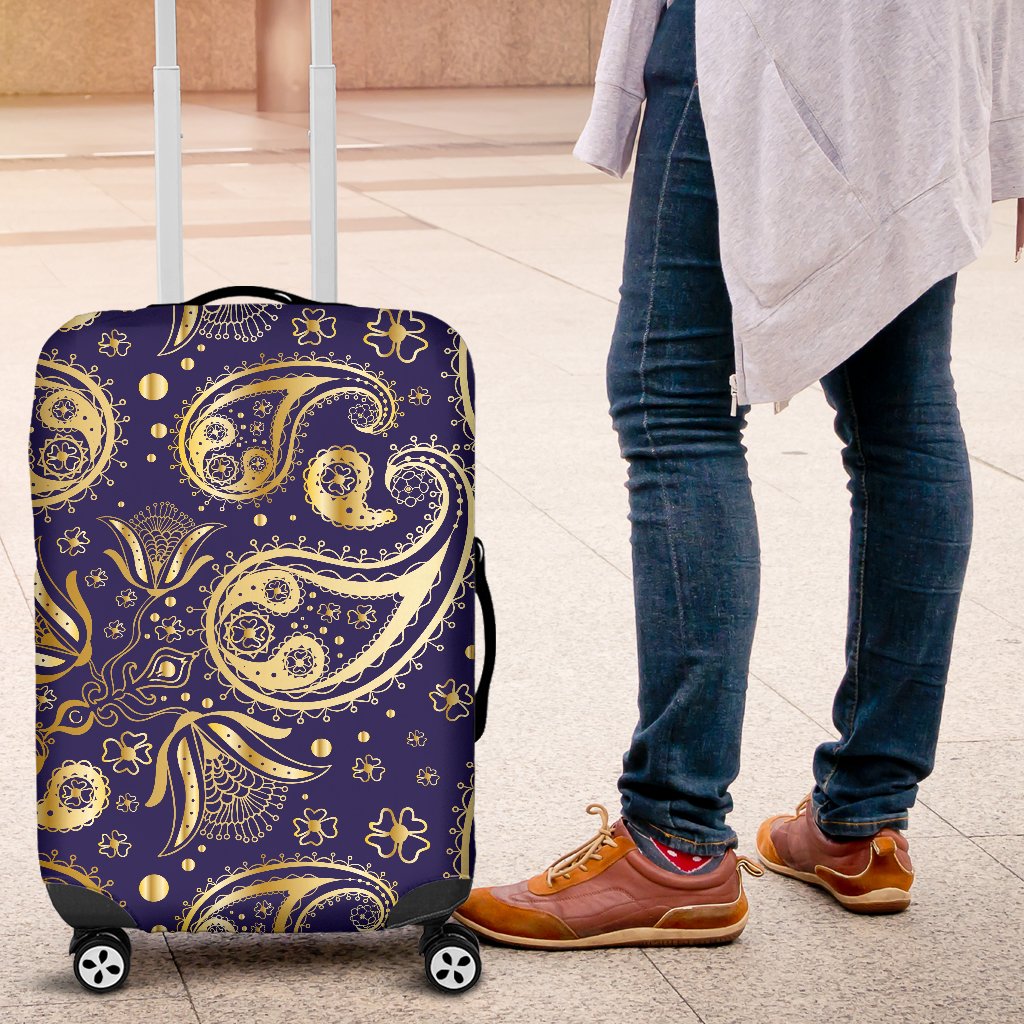 Paisley Blue Yellow Design Print Luggage Cover Protector