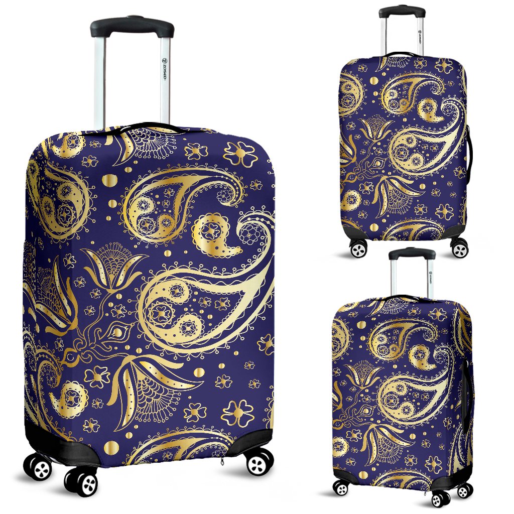 Paisley Blue Yellow Design Print Luggage Cover Protector