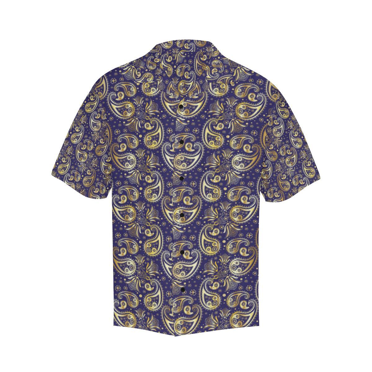 Paisley Blue Yellow Design Print Men Aloha Hawaiian Shirt