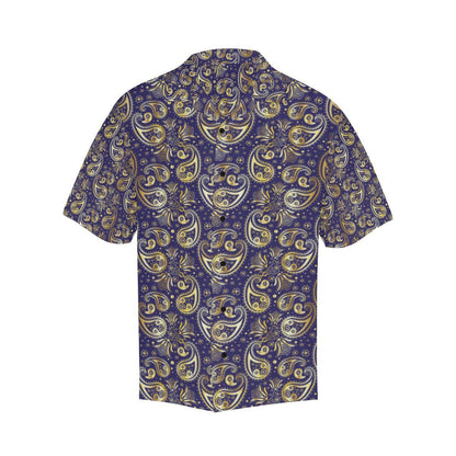 Paisley Blue Yellow Design Print Men Aloha Hawaiian Shirt
