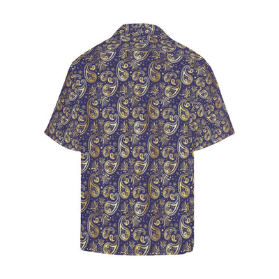 Paisley Blue Yellow Design Print Men Aloha Hawaiian Shirt
