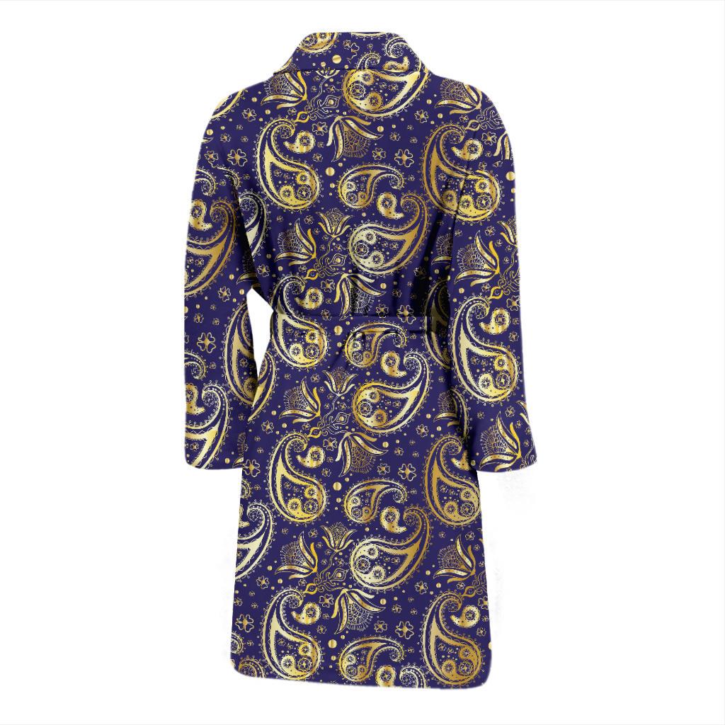 Paisley Blue Yellow Design Print Men Bath Robe-JTAMIGO.COM