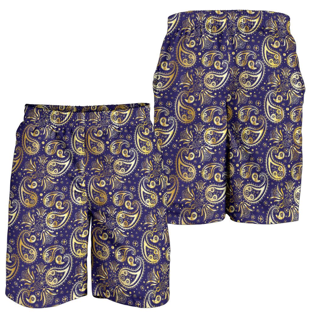 Paisley Blue Yellow Design Print Mens Shorts-JTAMIGO.COM