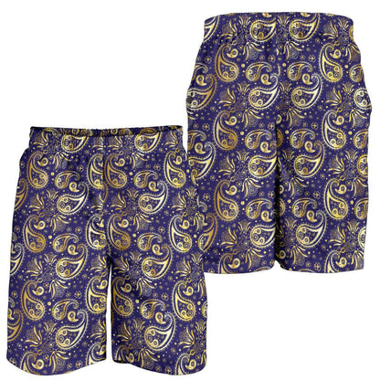 Paisley Blue Yellow Design Print Mens Shorts-JTAMIGO.COM