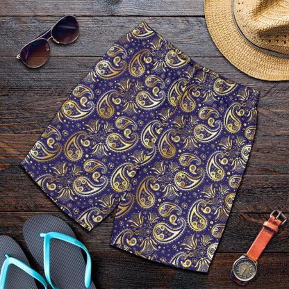 Paisley Blue Yellow Design Print Mens Shorts-JTAMIGO.COM