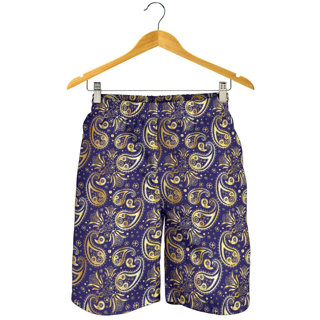 Paisley Blue Yellow Design Print Mens Shorts-JTAMIGO.COM