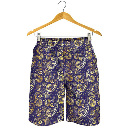 Paisley Blue Yellow Design Print Mens Shorts-JTAMIGO.COM