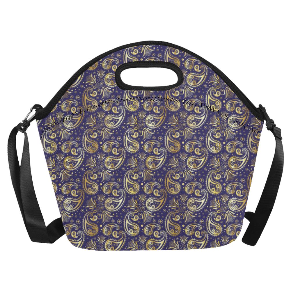 Paisley Blue Yellow Design Print Neoprene Lunch Bag (Model 1669)(Large)-JTAMIGO.COM