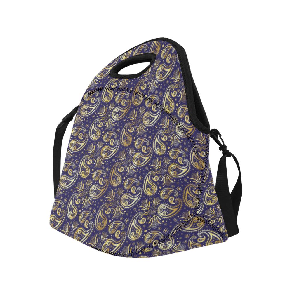 Paisley Blue Yellow Design Print Neoprene Lunch Bag (Model 1669)(Large)-JTAMIGO.COM
