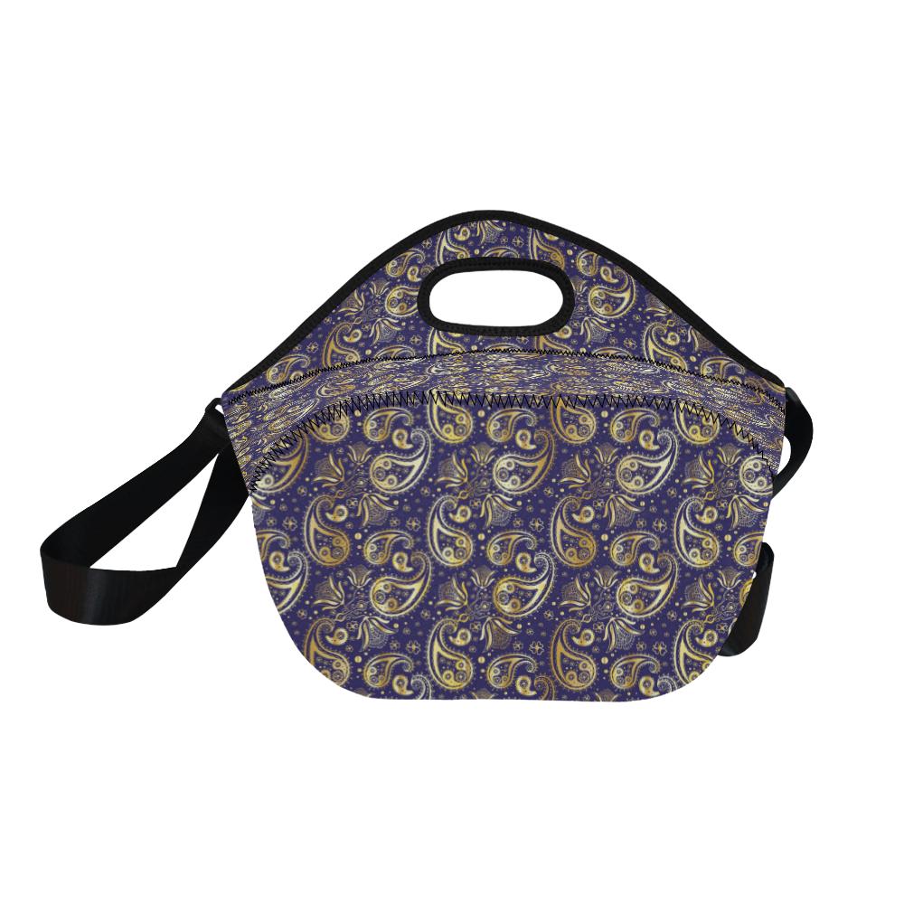 Paisley Blue Yellow Design Print Neoprene Lunch Bag (Model 1669)(Large)-JTAMIGO.COM