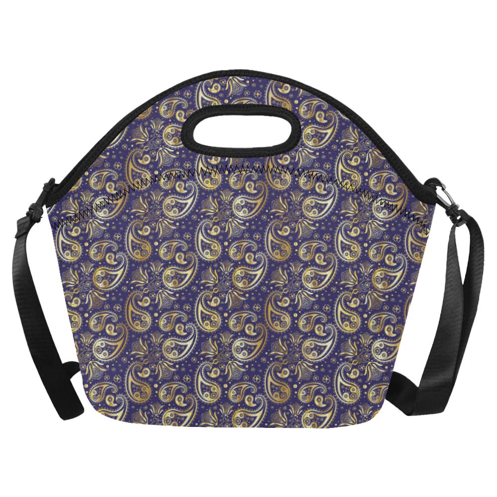 Paisley Blue Yellow Design Print Neoprene Lunch Bag (Model 1669)(Large)-JTAMIGO.COM