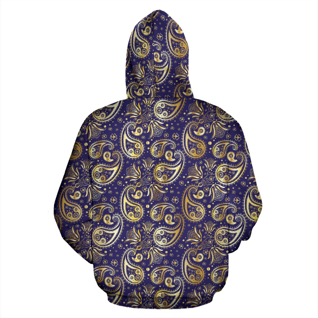 Paisley Blue Yellow Design Print Pullover Hoodie