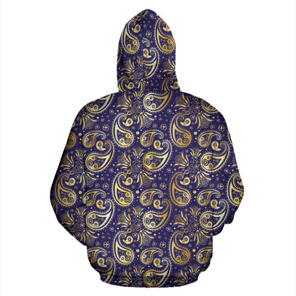 Paisley Blue Yellow Design Print Pullover Hoodie