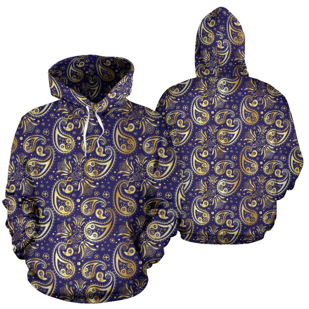 Paisley Blue Yellow Design Print Pullover Hoodie