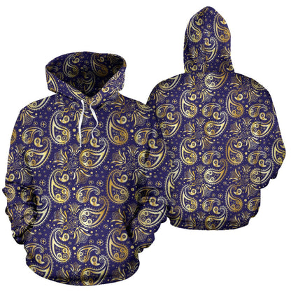 Paisley Blue Yellow Design Print Pullover Hoodie