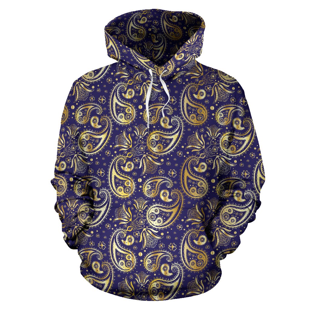 Paisley Blue Yellow Design Print Pullover Hoodie