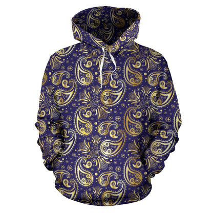 Paisley Blue Yellow Design Print Pullover Hoodie