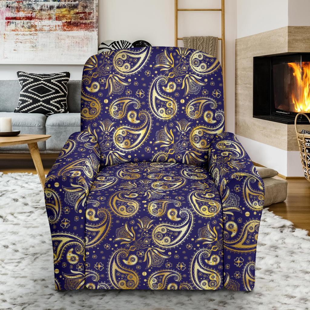 Paisley Blue Yellow Design Print Single Sofa Slipcover -JTAMIGO.COM
