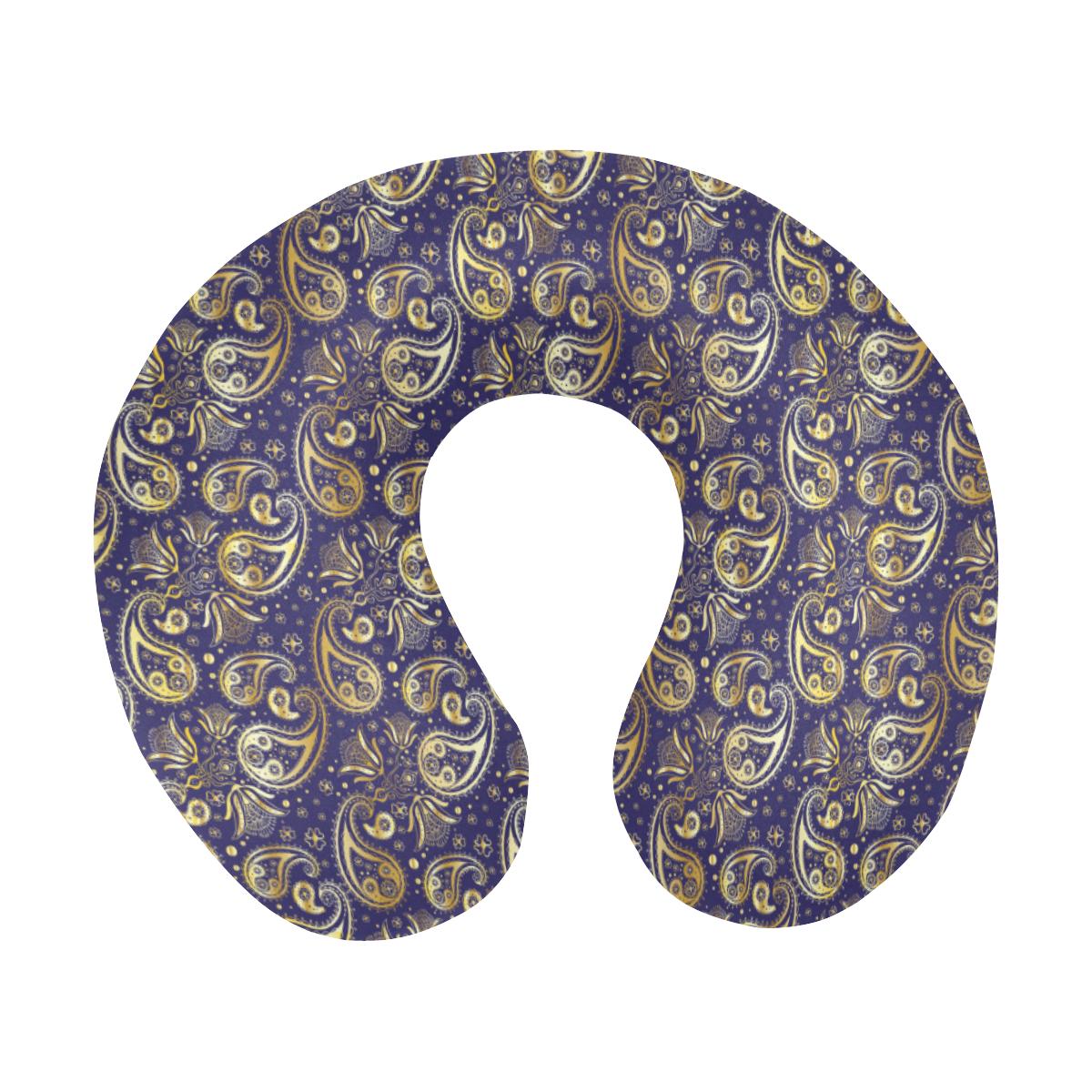 Paisley Blue Yellow Design Print U-Shaped Travel Neck Pillow-JTAMIGO.COM