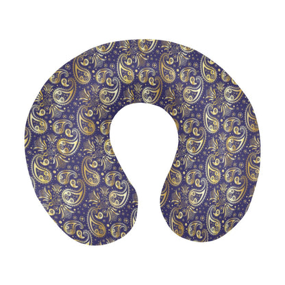 Paisley Blue Yellow Design Print U-Shaped Travel Neck Pillow-JTAMIGO.COM