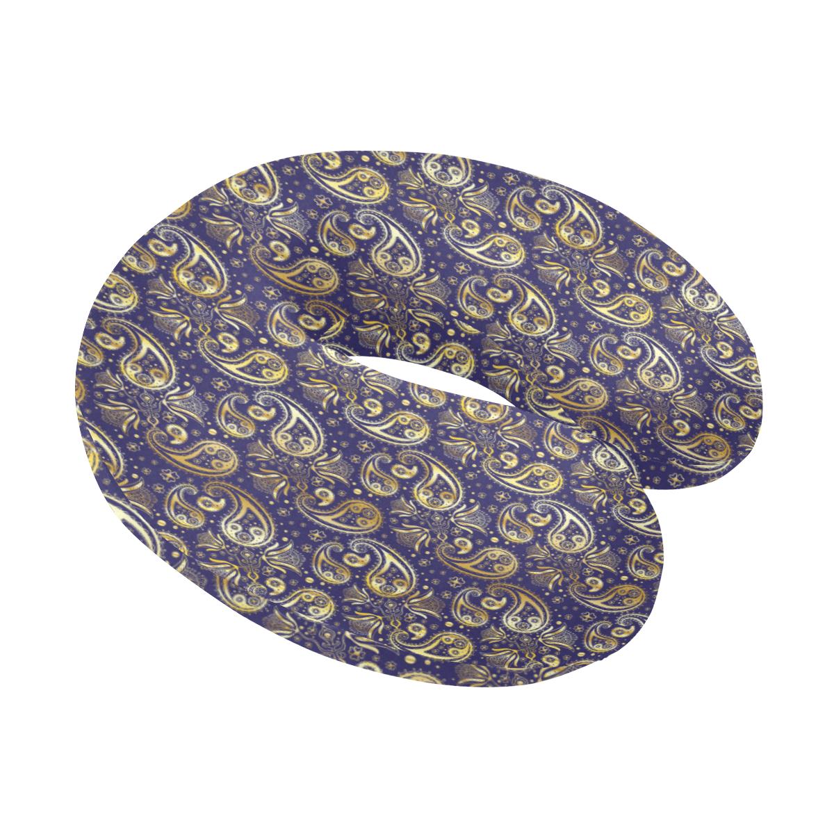 Paisley Blue Yellow Design Print U-Shaped Travel Neck Pillow-JTAMIGO.COM