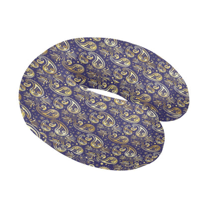 Paisley Blue Yellow Design Print U-Shaped Travel Neck Pillow-JTAMIGO.COM