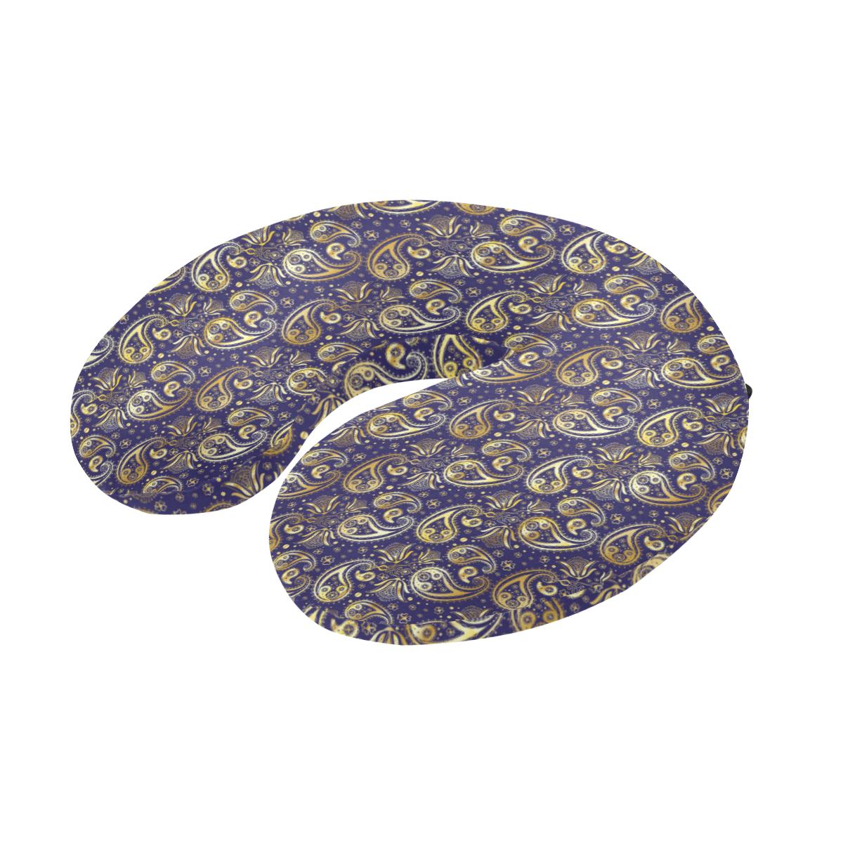 Paisley Blue Yellow Design Print U-Shaped Travel Neck Pillow-JTAMIGO.COM
