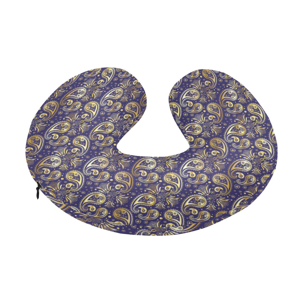 Paisley Blue Yellow Design Print U-Shaped Travel Neck Pillow-JTAMIGO.COM