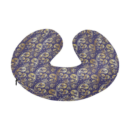 Paisley Blue Yellow Design Print U-Shaped Travel Neck Pillow-JTAMIGO.COM