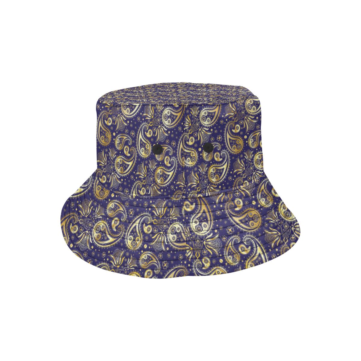 Paisley Blue Yellow Design Print Unisex Bucket Hat