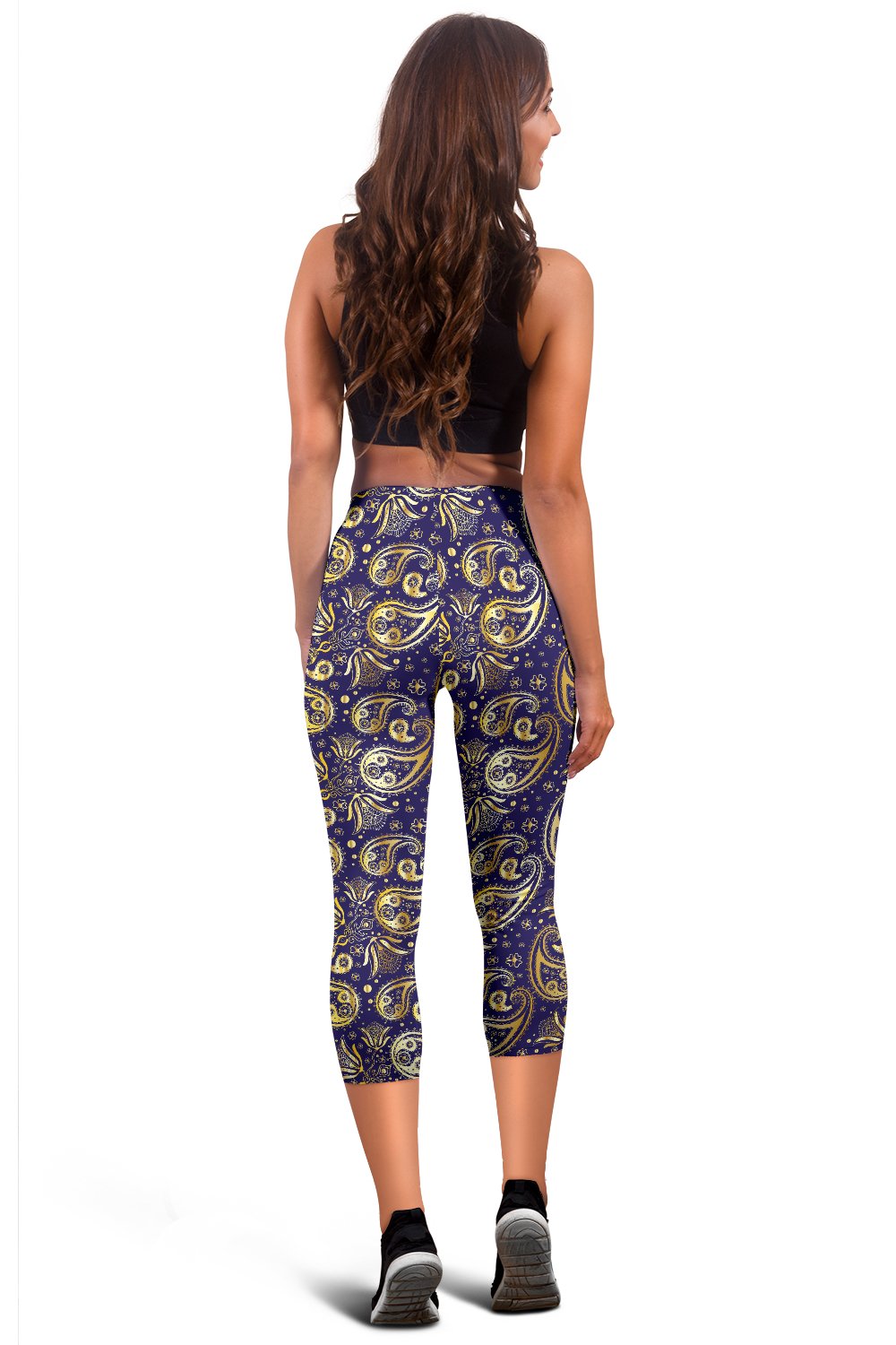 Paisley Blue Yellow Design Print Women Capris