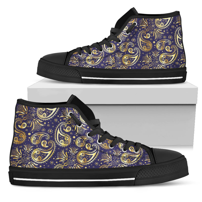 Paisley Blue Yellow Design Print Women High Top Shoes