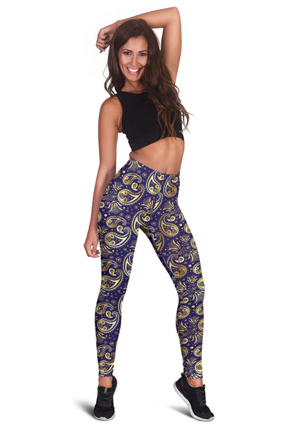 Paisley Blue Yellow Design Print Women Leggings
