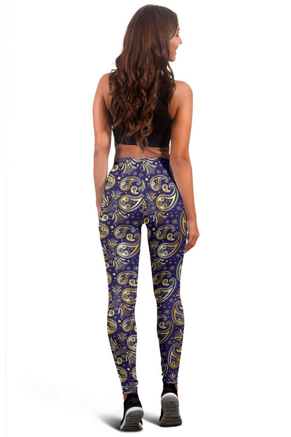 Paisley Blue Yellow Design Print Women Leggings
