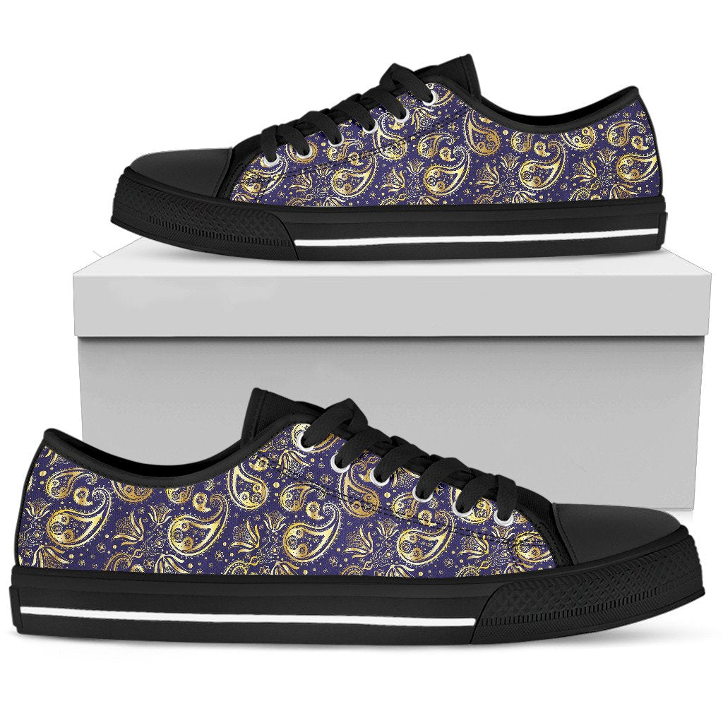 Paisley Blue Yellow Design Print Women Low Top Shoes-JTAMIGO.COM