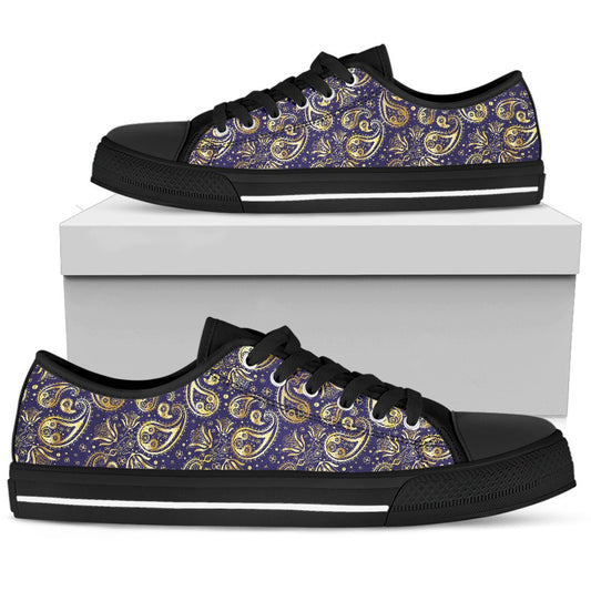 Paisley Blue Yellow Design Print Women Low Top Shoes-JTAMIGO.COM