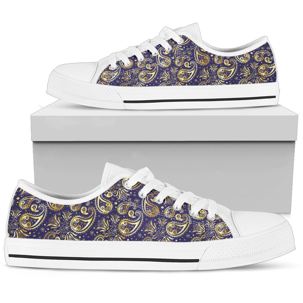 Paisley Blue Yellow Design Print Women Low Top Shoes-JTAMIGO.COM
