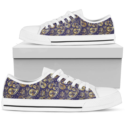 Paisley Blue Yellow Design Print Women Low Top Shoes-JTAMIGO.COM