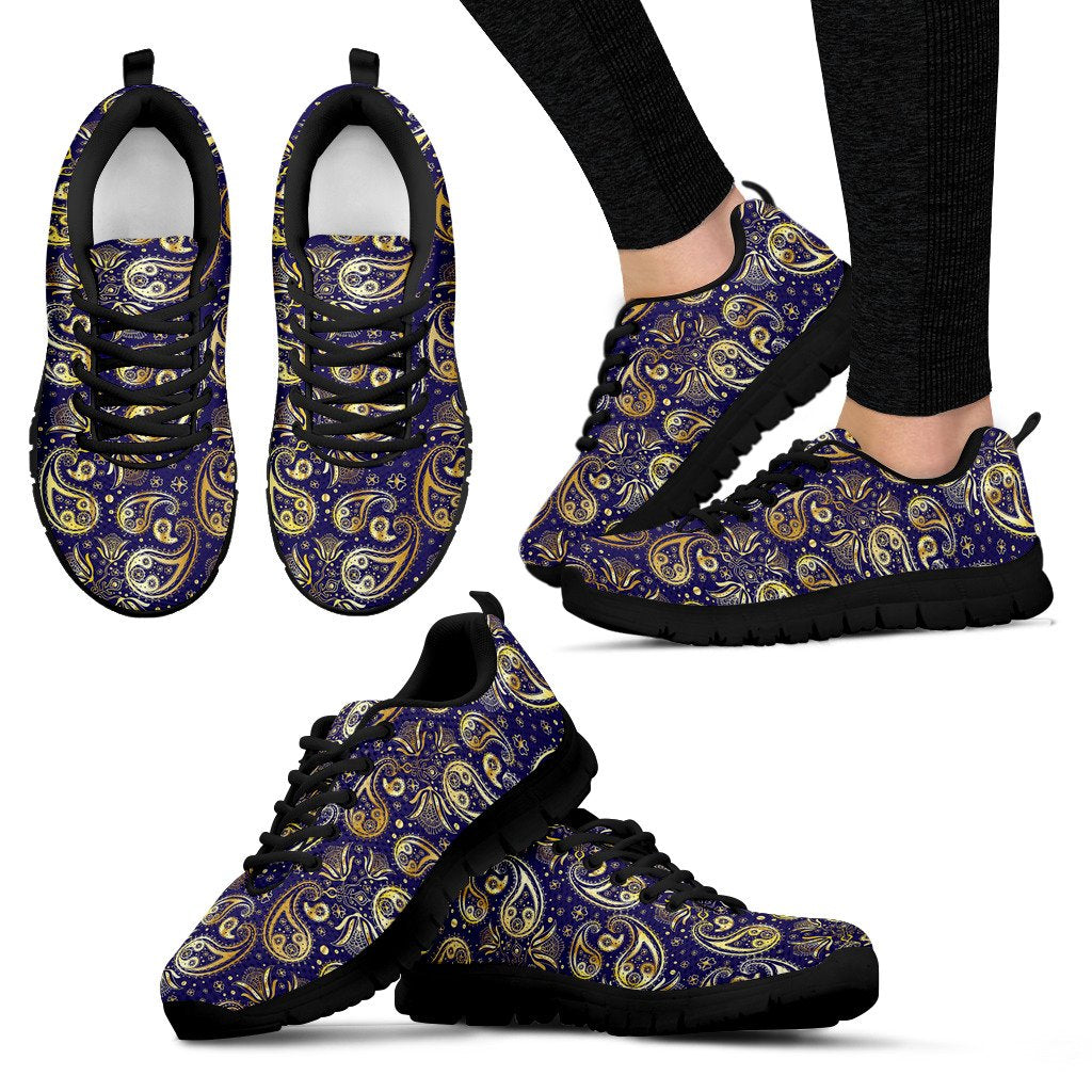 Paisley Blue Yellow Design Print Women Sneakers Shoes