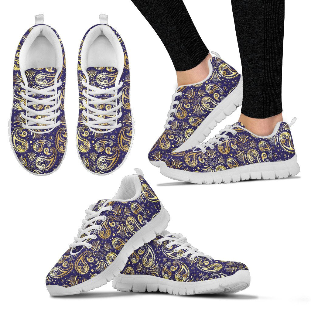 Paisley Blue Yellow Design Print Women Sneakers Shoes