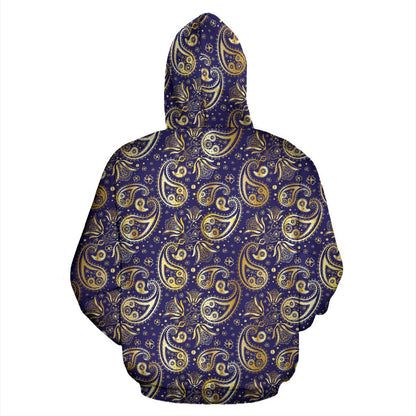 Paisley Blue Yellow Design Print Zip Up Hoodie