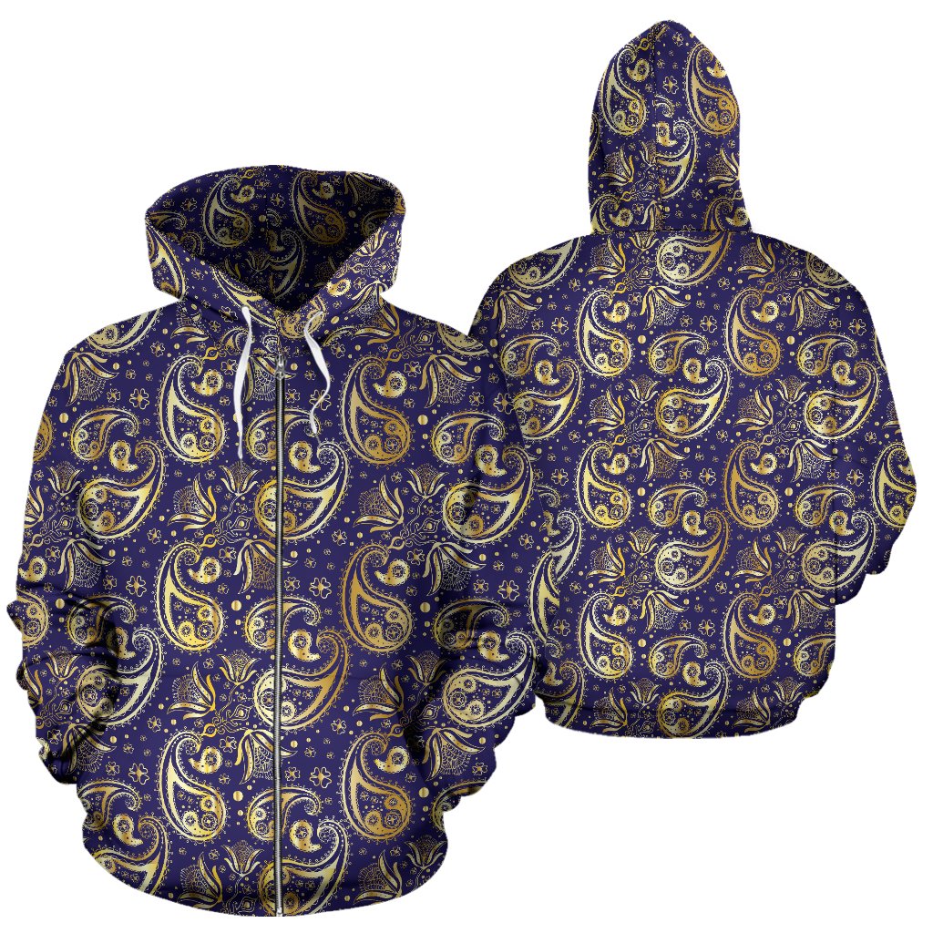 Paisley Blue Yellow Design Print Zip Up Hoodie