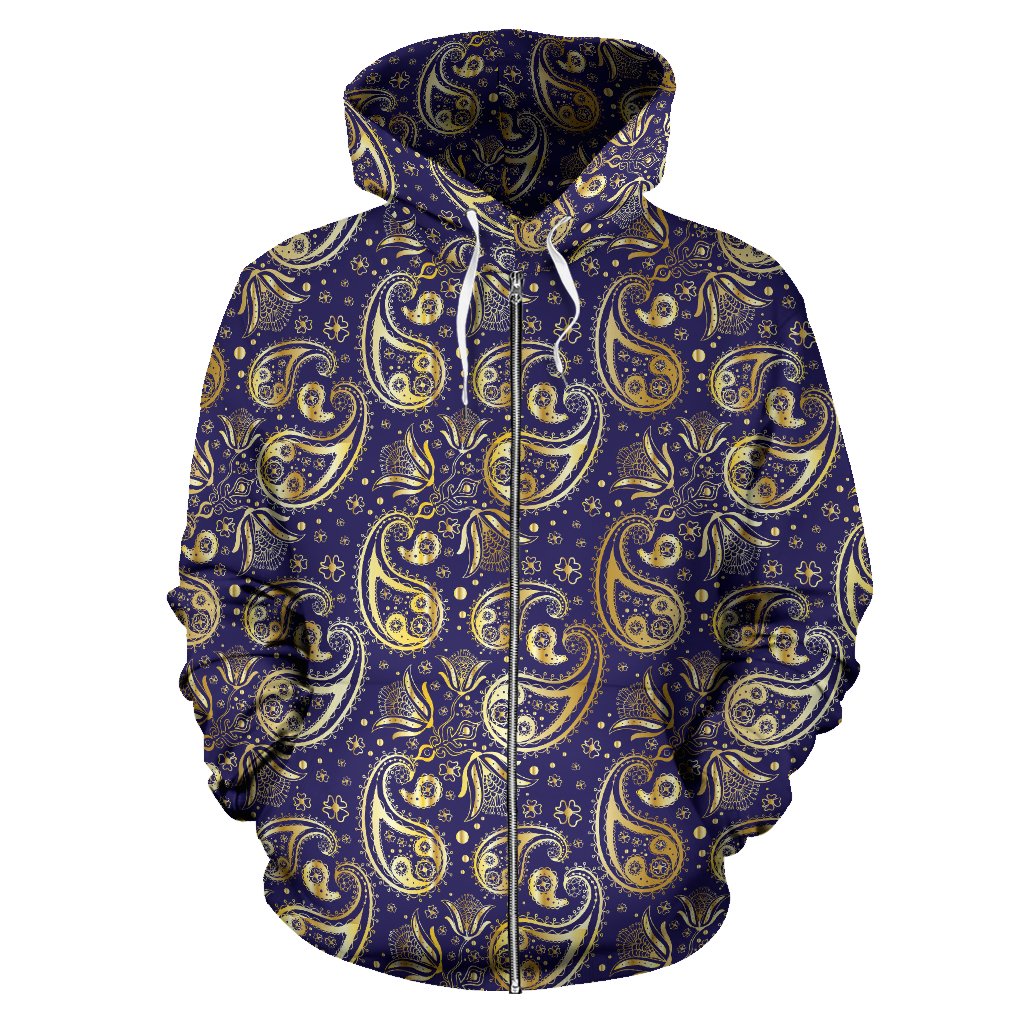 Paisley Blue Yellow Design Print Zip Up Hoodie