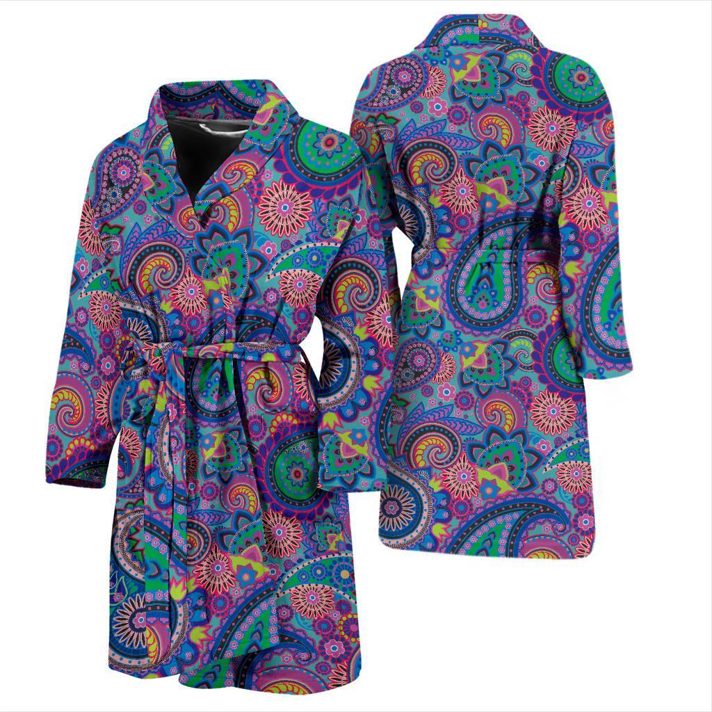 Paisley Colorful Pattern Print Design A02 Men Bathrobe-JORJUNE.COM