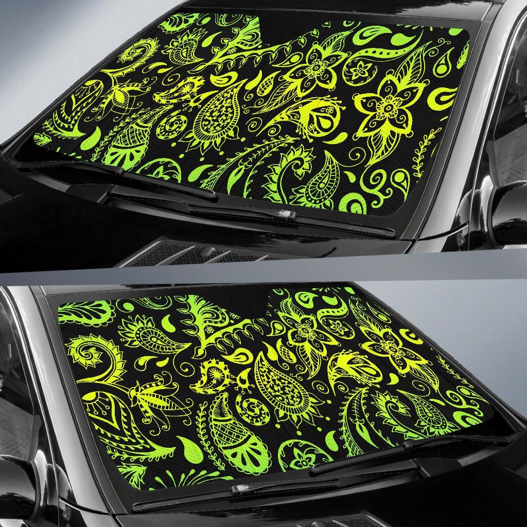 Paisley Green Design Print Car Sun Shade For Windshield